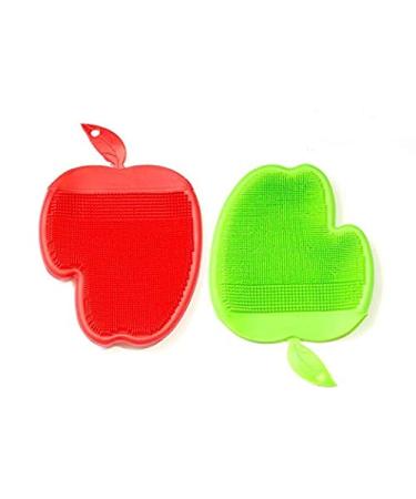 JJMG New 2PCS Silicone Body and Face Scrubber Facial Cleaning Scrub Deep Pore Pad -Massages Exfoliates Rejuvenates Removes BlackHeads Clean Beauty (Apple Hand Shaped in Green and Red Colors)