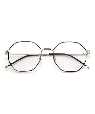 Parwana unbreakable polygon reading glasses retro anti-blue light glasses computer reader anti-eyes overexertion flat light mirror (color: C1 size: +200) +200 C1