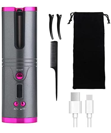 Automatic Curling Iron Cordless Auto Curler Rechargeable Auto Curler with LCD Display Professional Ceramic Barrel Curling Wand Fast Heating Hair Culer (Gray1)