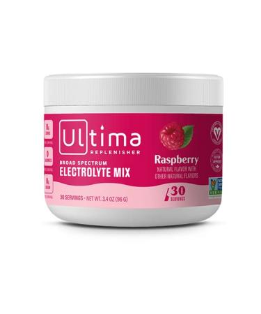 Ultima Replenisher Raspberry Electrolyte Powder, New Formula, 30 Serving Canister (Net Wt.3.4 OZ(96 g)