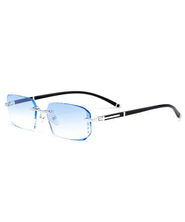 GHARAZ Fashionable Diamond Cut Edge Frameless Reading Glasses for Men Women Anti-Blue Light (Color : Blue Size : 0.5+) 0.5+ Blue