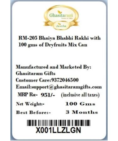 Ghasitaram Gifts Rakhis Online - Rakhi for Brother-RM-205 Bhaiya Bhabhi Rakhi with 100 GMS of Dryfruits Mix Can Rakhi Set with 100 gms of Dryfruits Mix Can - Buy Online on GoSupps.com