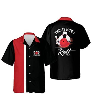 LASFOUR Custom Funny Bowling Shirts with Name Retro, Vintage Bowling Button-Down Short Sleeve Hawaiian Shirt Bowling for Men H3