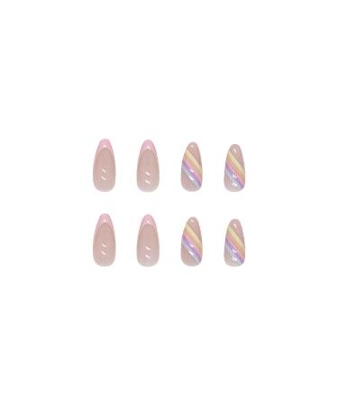 Justotry 24-Piece Almond Press On Nails - Light Rainbow Swirl Acrylic Short French Nails for Women - Easy Stick On Nail Art (Purple & Orange) - Buy Online on GoSupps.com