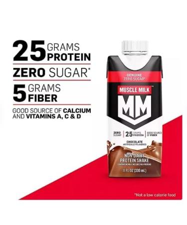 Muscle Milk Protein Shake - Zero Sugar 25g Protein Chocolate 4g Fiber - Ready to Drink 8 Pack - Energizing Snack with Calcium & Vitamins | International Shipping - Buy Online on GoSupps.com