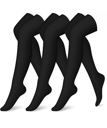 CHARMKING Compression Socks (3 Pairs) Knee High Compression Sock for Women & Men Stockings for Running, Cycling,Athletic Large-X-Large 01 Black/Black/Black