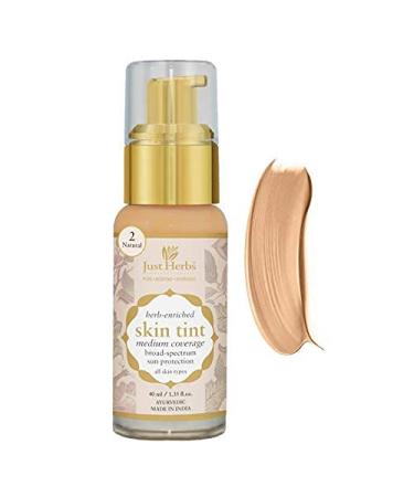 Just Herbs Natural Skin Tint Foundation  BB Cream with Brahmi for Medium Coverage - Non- Cakey & Lightweight  Shade-2 Natural 1.35 fl oz