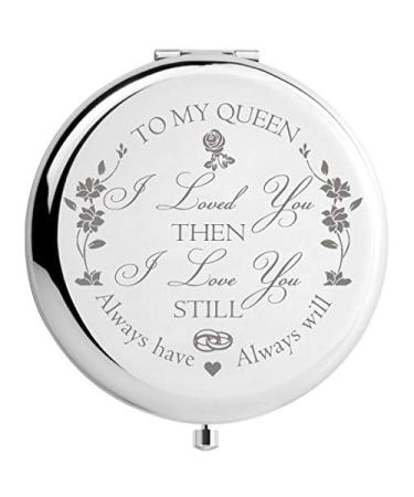 Wife Gifts from Husband Anniversary Romantic Gifts for Her Wife Birthday Gift Ideas Engraved Makeup Mirror for Wedding - Silver - One Size