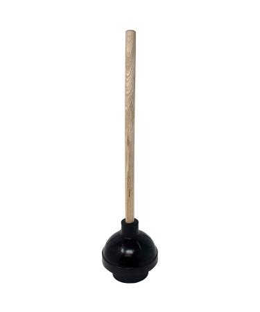Heavy Duty Black Toilet Plunger with Double Thrust Force Suction Cup, Long Wooden Handle & Large Suction Cup, Clogged Toilet Solution for Bathroom - Set of 1