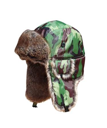 Jade.M.Lau Winter Trooper Trapper Hat Hunting Hat, Unisex Russian Bomber Hat Faux Fur Hat with Ear Flap for Men & Women Green Small