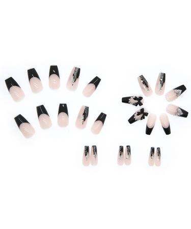 WOOXDYUK 24 Piezas U as Postizas Mate - Puntas de Presi n Arte Degradado Brillo Negro - Manicura Perfecta para Mujeres y Ni as - Buy Online on GoSupps.com