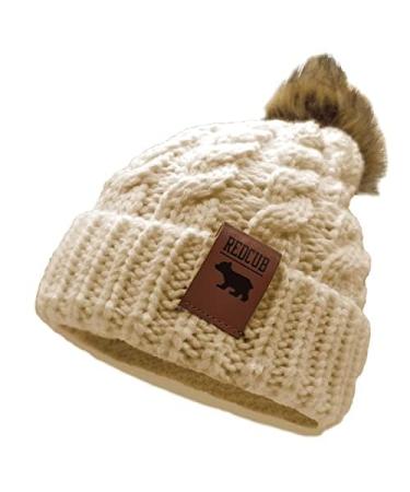 REDCUB Toddler and Baby Winter Bobble Hat Beanie with Pom Pom | Girls Boys Acrylic Kids Baby Beanies | Soft Thick Knit Winter Bobble Hat | 12-36 Months 12-3 Years Warm Beige