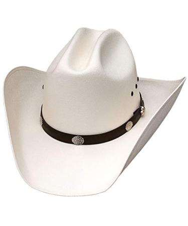 Child Authentic Classic Cattleman Straw Cowboy Hat with Silver Conchos Child One Size Fits All Kidz -Elastic Band (White)