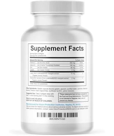 VISION PROTECTION AREDS 2 Eye Vitamin & Mineral Supplement for Ocular Health Natural Eye Institute AREDS 2 Study Formula with Lutein Vitamin C & Zeaxanthin 120 Mini Softgels - Buy Online on GoSupps.com