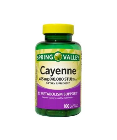 Moringo Spring Valley Cayenne Capsules 455 MG 40000 STU 100 Count