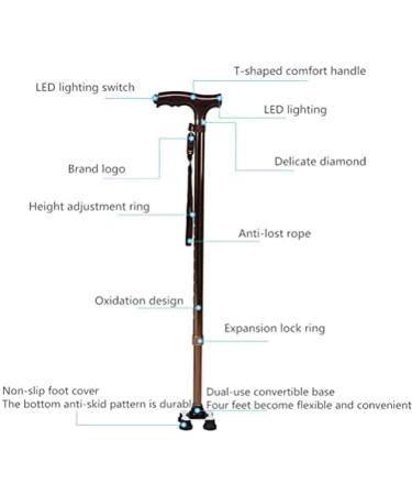 Canes 2 in 3 Crutches - Old Man Crutches Aluminum Cane Elderly Small Square Cane Telescopic Non-Slip Cane Crutch Four/one-Legged Crutches with LED Lights powerfully Prosperous - Buy Online on GoSupps.com