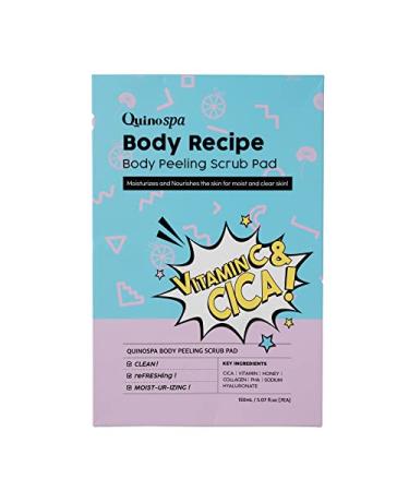 Body Recipe Body Peeling Scrub Pad 7 Scrub Pads in Zipper Pouch with CICA | Vitamin C | Honey | Collagen | PHA | Hyaluronic Acid | Korean B