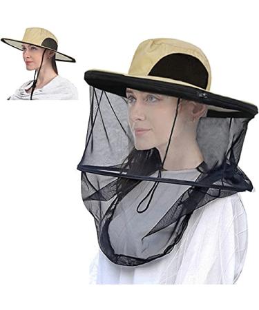 Mosquito Head Net Hat Sun Hats with Hidden Net Mesh Mask Cream(1pack)