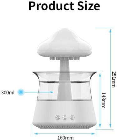 Rain Cloud Humidifier - Mushroom Drop Snuggling Cloud Desk Diffuser with Water Sounds and Cute Night Light (Wooden) - Buy Online on GoSupps.com