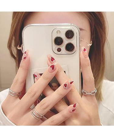 24Pcs/Set Press On Nails Length Crystal ice permeating love sweet False Nails Acrylic Fake Nails Full Cover Nails Tips Artificial Finger Manicure Press on nails for Women and Girls