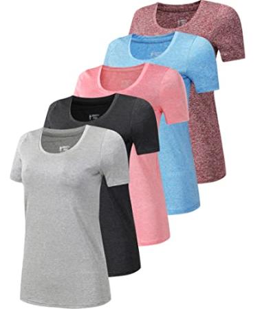 5 Pack: Womens Dry Fit Workout Shirts Short Sleeve Athletic Gym Tshirts Ladies Active Long Tees Bulk Edition 1 XX-Large