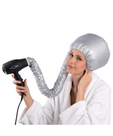 Bonnet drying helmet hair dryer with elastic band for attachment to a hair dryer grey