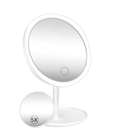 RENXIN-INC Makeup Mirror Vanity Mirror with Lights 3 Color Dimmable Lights Touch Sensor Button 90 Degree Rotation 5X Magnifying Cosmetic Beauty Detachable Countertop Circle