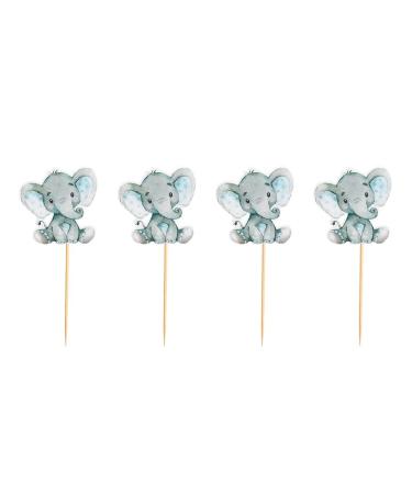 HOMIFO 24 Pieces Blue Cute Baby Elephant Cupcake Toppers for Kids Birthday Party Cake Decoration Baby Shower Decorations Supplies (Blue)
