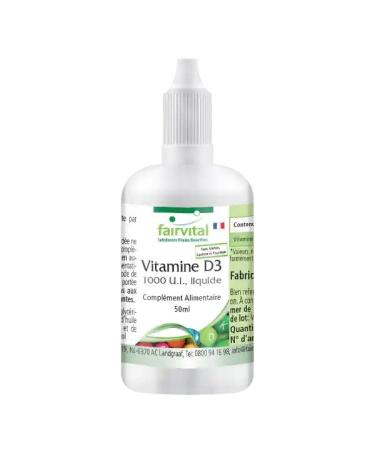 Fairvital | Liquid Vitamin D3 - 1000 IU per drop vegetarian from lanolin - 50 ml vitamin D3 oil