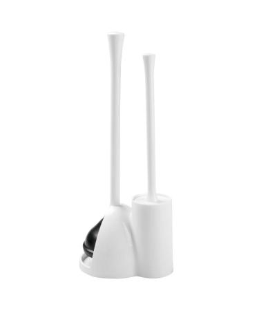 iDesign Una Plastic Toilet Bowl Brush and Plunger Combo Set for Bathroom Cleaning and Storage, White