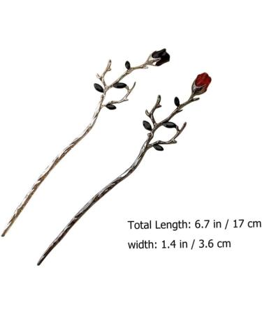 FRCOLOR Metal Chopsticks Flower Hair Accessories Rose Flower Hair Sticks Flower Hair Pin Retro Hair Chopstick Bun Hair Holder Valentines Day Black+Red Metal Chopsticks Flower Hair Accessories - Buy Online on GoSupps.com