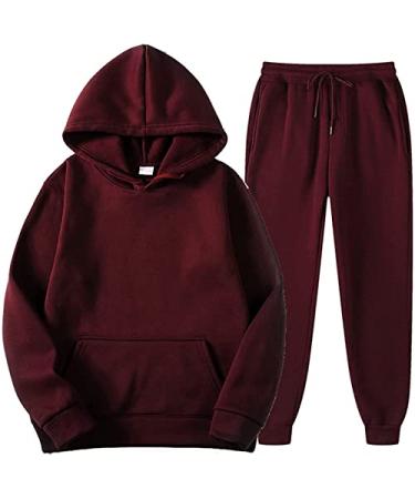FIRERO Sweatsuits for Men 2 Piece Tracksuits Casual Solid Fall Outfit Long Sleeve Pockets Hoodies Sweatpant Sweatsuit Sets 02-wine Medium