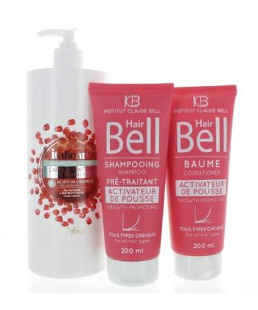 Veana Hair mask with hyaluronic acid extracted from pomegranate (1000 ml) + HairBell shampoo and conditioner 2 x 200 ml for faster growth for treated fine damaged hair.