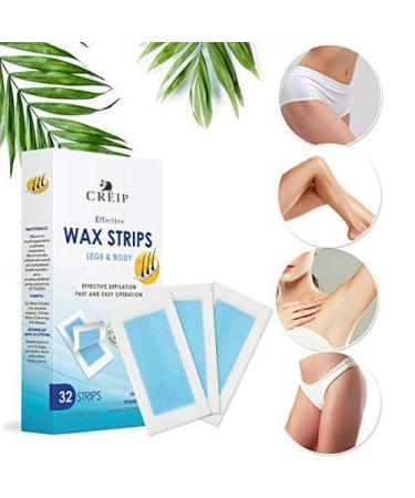 Creip Wax Strips: Hair Removal Kit for Arm, Leg, Brazilian, Underarm & Bikini - 32 Wax Strips - Buy Online on GoSupps.com