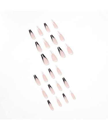 24 Pieces Glossy Black & White Ballerina Press-On Nails | Full Cover Nail Tips for Women & Girls | Nail Art Decoration - Buy Online on GoSupps.com