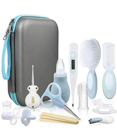 Lictin Baby Grooming Kit 15PCS Baby Health Care Set Portable Baby Travel Kit, Safety Cutter Baby Nail Kit for Nursing Baby Girl Boys Heath and Grooming (Blue)