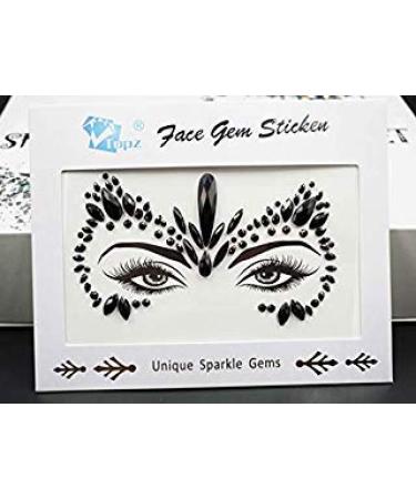 black jewels for face halloween Face gems black body jewels gems rave make up festival face jewels Party outfit rave wear glitter crystal rhinestone sticker(black)