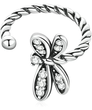 Earrings for Women 1 Piece Vintage Sterling Silver Dragonfly Ear Cuff for Women Ear Clip Simple Style Jewelry Set Friendship Gift