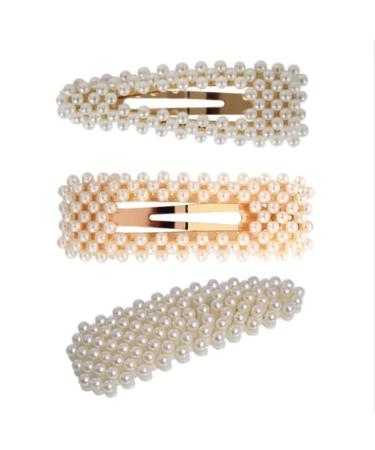 Glamza Pearl Hair Clips - Set of 3 Elegant and Stylish Barrettes for All Occasions - 8cm