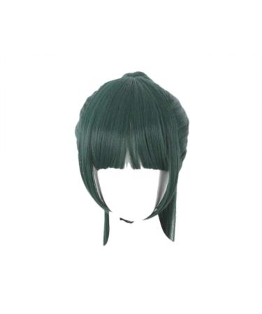 Anime Maki Zenin Women's Cosplay Wig Long Straight Green Ponytail Hair Wigs with Bangs Zenin Maki
