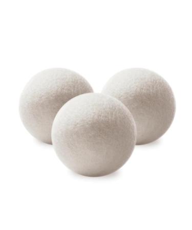 Wool Dryer Balls 3Pack Natural Fabric Softener 100% Organic Premium XL New Zealand Wool Reusable Reduces Clothing Wrinkles and Baby Safe Saving Energy & Time White 3 Count (Pack of 1)
