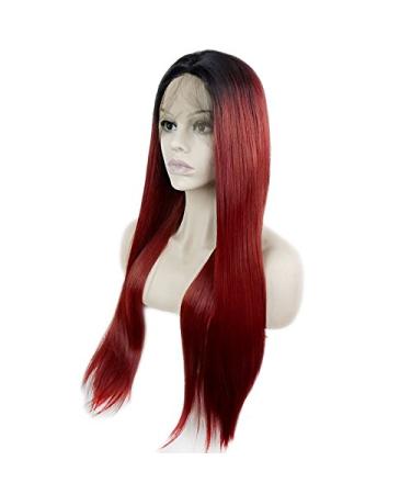 Topwigy 24 Ombre Red Long Straight Synthetic Hair Wig | Heat-Resistant Lace Front Wig for Black Women with Black Roots - Buy Online on GoSupps.com