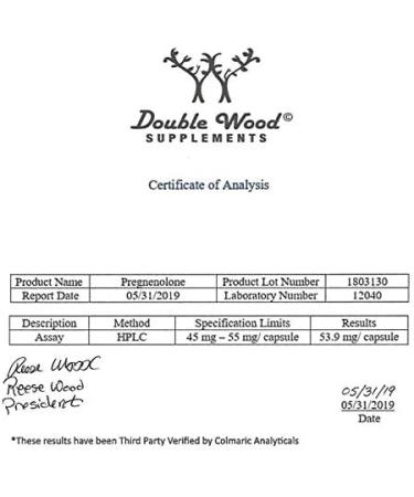 Pregnenolone 100mg per Serving (Converted to Progesterone to Boost Progesterone Levels) - Third Party Tested - 120 Capsules (50mg per Capsule) Non-GMO by Double Wood - Buy Online on GoSupps.com