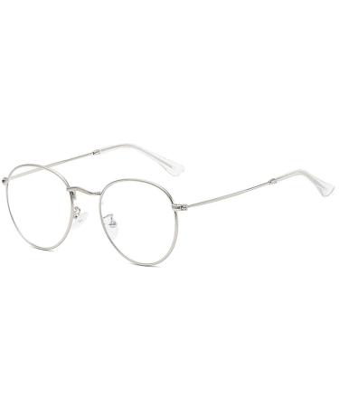 Migoo Classic round blue light filter glasses without strength metal frame retro glasses frames nerd glasses unisex (men/women) silver anti-blue light