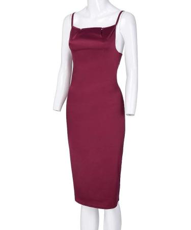 TIFENNY Women's Milk Silk Soft Sleeveless Backless Formal Dress - Wine, Medium - Buy Online on GoSupps.com