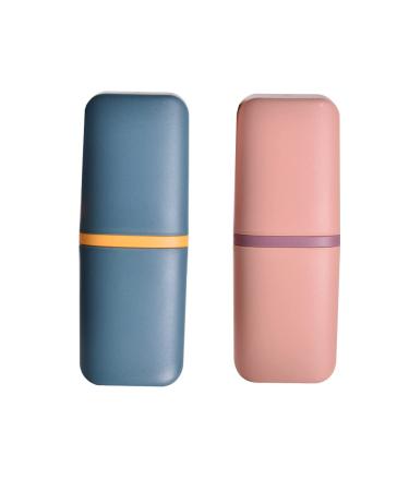 Toothbrush mug travel 2 pieces of toothbrush holder travel toothbrushes travel set toothbrushes etui plastic travel toothbrush box for travel and bathroom (pink blue)