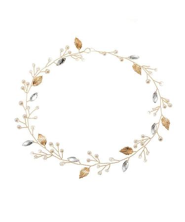 VMila Bride Leaf Pearl Hair Band - Bridal Wedding Accessories | Bridesmaid Flower Crown Headband - Prom Hair Accessory in Gold - Buy Online on GoSupps.com