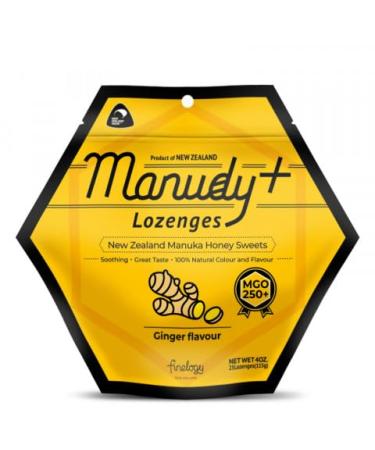 Manudy+ New Zealand Manuka Honey Sweets Throat Lozenge Natural Flavor 25 Lozenges (Ginger)