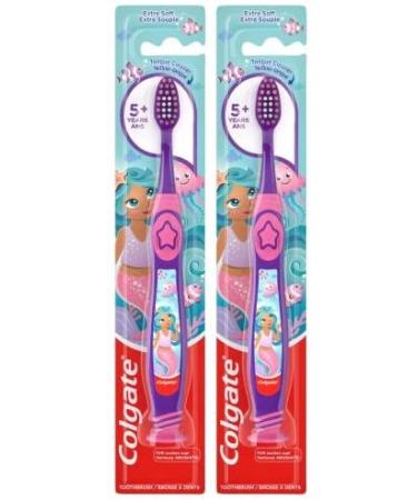 Colgate Mermaid Toothbrush with Suction Cup for Children 5+ Years Old Extra Soft (Colors Vary) - Pack of 2
