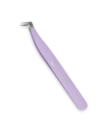 MLEN DIARY Lash Tweezers for Eyelash Extensions Stainless Steel Eyelash Extension Tweezers Curved L Angled Tips Flat Lashing Tweezer Tools for Volume Isolation & Classic Lashes - Purple  MD-TW-YMR